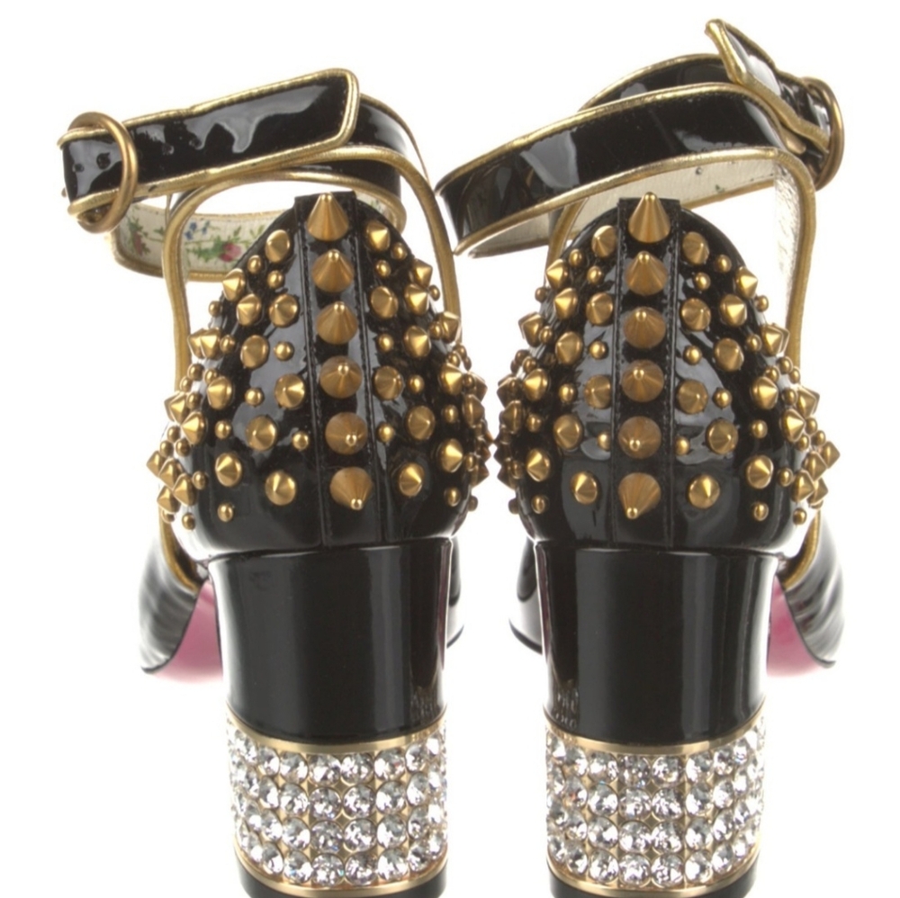Gucci Runway Caspar Patent Studded Crystal Block-Heel Slingback Pumps - Picture 2 of 9